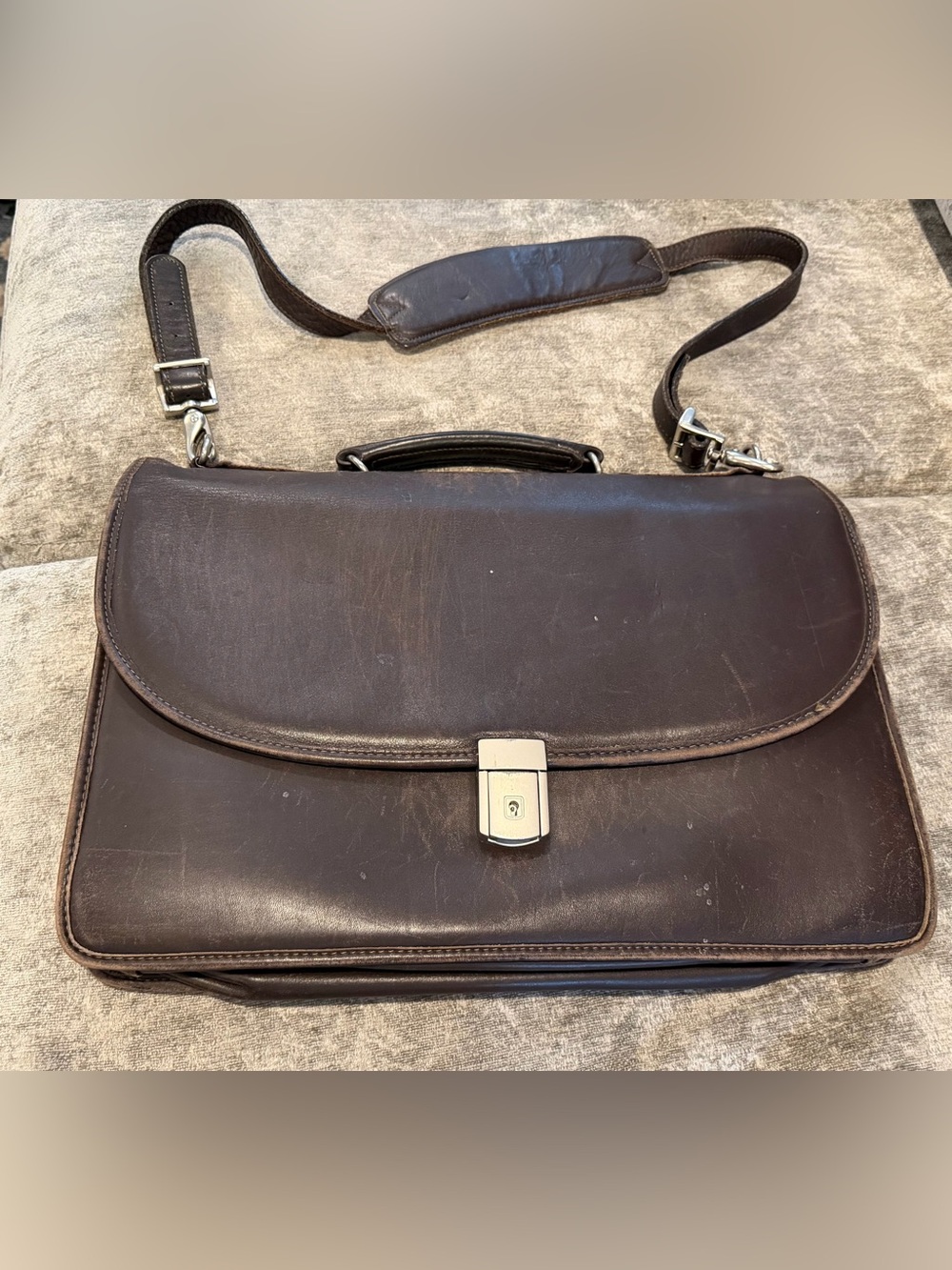 JACK GEORGES - vintage brown handmade leather flapover messenger briefcase